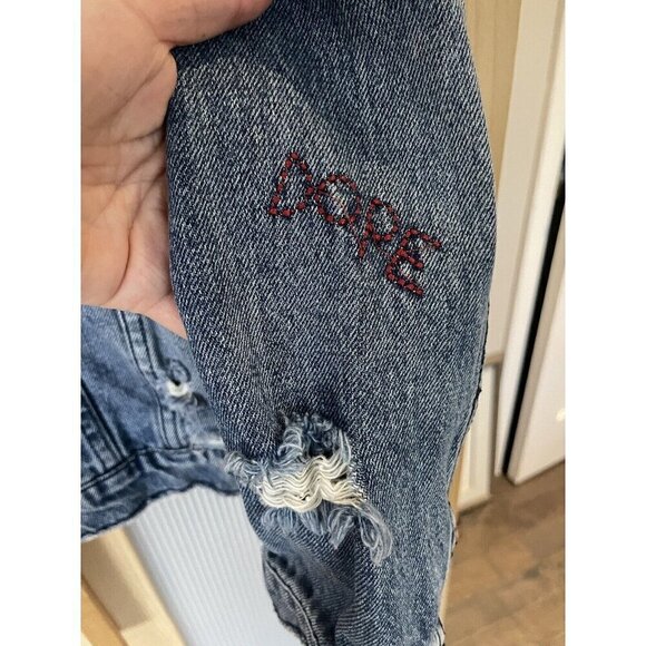 For the Republic Jean Jacket Distressed Denim Embroidered Size XS Unisex - Picture 4 of 10